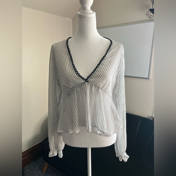 3/$15 Sheer Striped V-Neck Women's Top - Picture 1 of 7